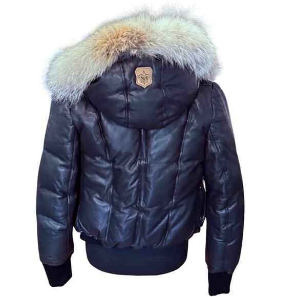 Mackage XS Designer Down Fill Annie Glam Leather Puffer Jacket w/ Fur Hood $1050 - Picture 3 of 16